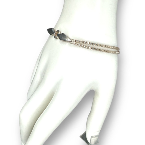 Sterling Silver Bracelet Minimalist Double Chain Box Link Bracelet 7" - Picture 3 of 7